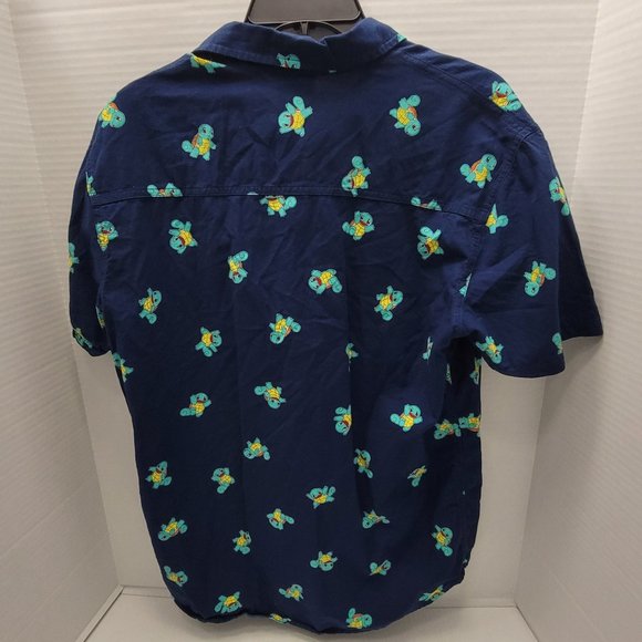 Mens Pokemon Button Polo SS Shirt Nintendo Squirtle Print Blue Pikachu Game M - Picture 11 of 12